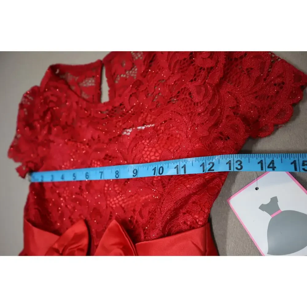 Rare‎ Editions Big Girls Red Glitter Lace High Low Dress Size 7